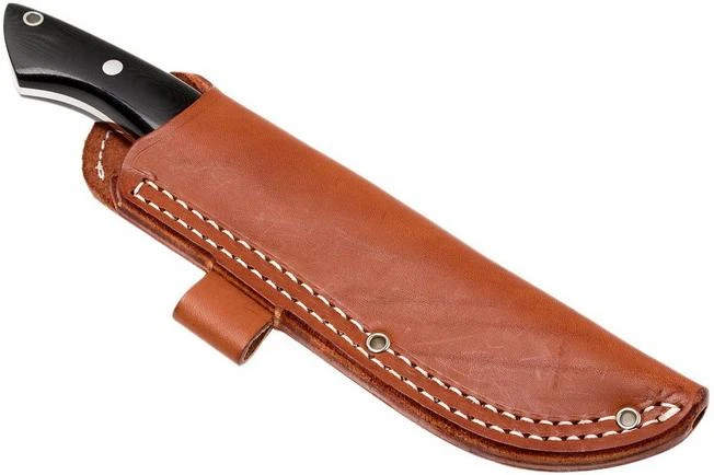 Bark River Sahara Hunter A2, Black Linen Micarta, Brown Sheath - Image 7