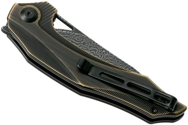 Civivi Plethiros C904DS-3 Damascus, Brass Pocket Knife, Elijah Isham Design - Image 4