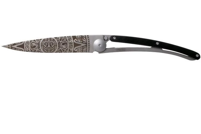 Deejo Tattoo 37g, Ebony Wood, Aztec Sun, 1CB000073 Pocket Knife