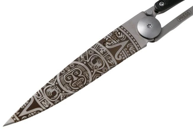Deejo Tattoo 37g, Ebony Wood, Aztec Sun, 1CB000073 Pocket Knife - Image 3