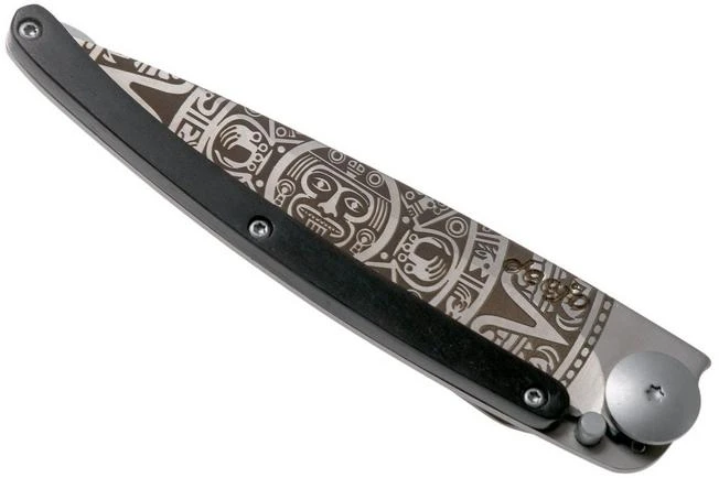 Deejo Tattoo 37g, Ebony Wood, Aztec Sun, 1CB000073 Pocket Knife - Image 4