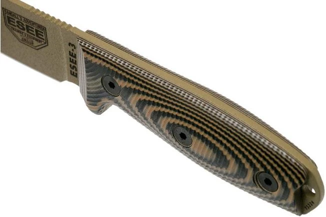 ESEE Model 3 Dark Earth Blade 3D Coyote-Black G10 Survival Knife 3PMDE-005 Black Sheath + Belt Clip - Image 5