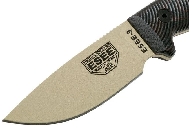 ESEE Model 3 Desert Tan Blade 3D Blood-Black G10 Survival Knife 3PMDT-004 Black Sheath + Belt Clip - Image 2