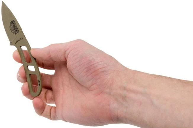 ESEE Candiru Dark Earth CAN-DE Neck Knife With Black Sheath + Belt Clip - Image 5