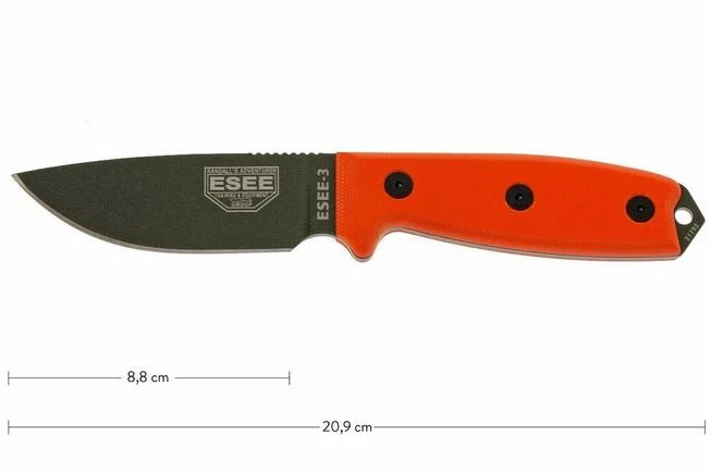ESEE Model 3 OD Blade, Orange Handle 3P-KO-OD Survival Knife Without Sheath