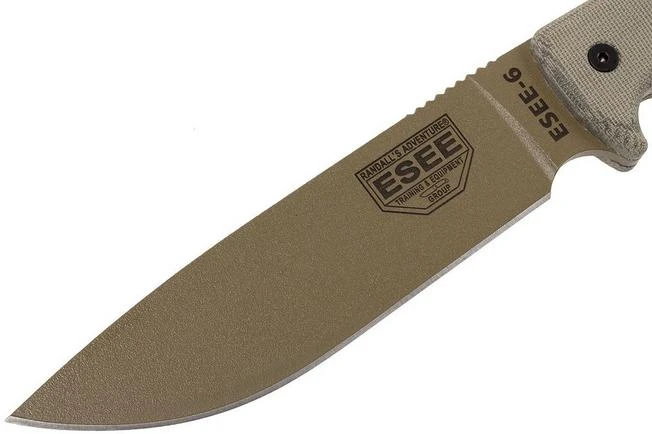 ESEE Model 6 Desert Tan Blade 6P-DE Survival Knife With Black Sheath + Belt Clip - Image 3