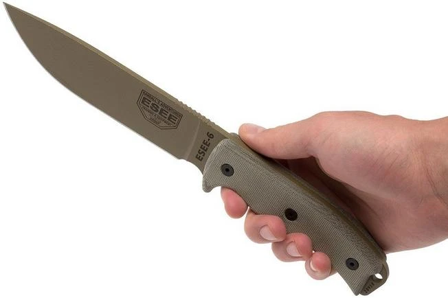 ESEE Model 6 Desert Tan Blade 6P-DE Survival Knife With Black Sheath + Belt Clip - Image 7