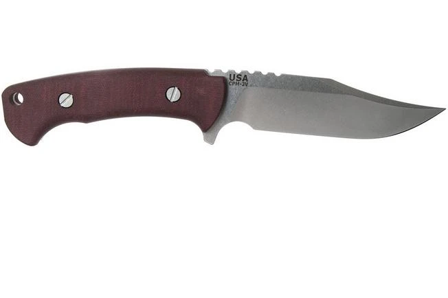 Rick Hinderer Ranch Bowie Burgundy Canvas Micarta, Stonewashed, Bowie Knife - Image 2