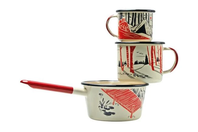 Knivesandtools Enamel Set E-SET-01, Mugs 8 Cm, 10 Cm & Saucepan 14 Cm, Enamel Crockery - Image 2