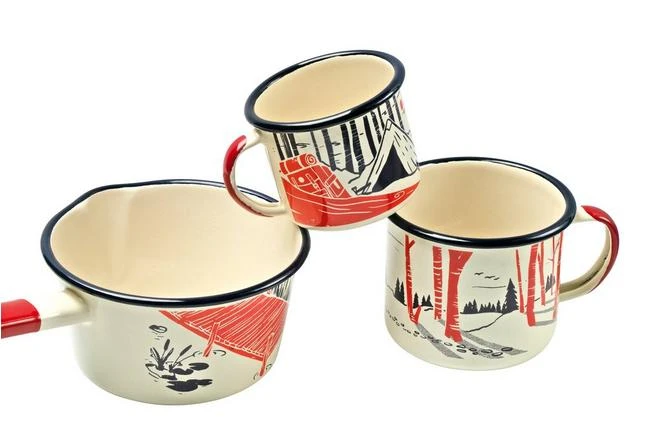 Knivesandtools Enamel Set E-SET-01, Mugs 8 Cm, 10 Cm & Saucepan 14 Cm, Enamel Crockery - Image 3