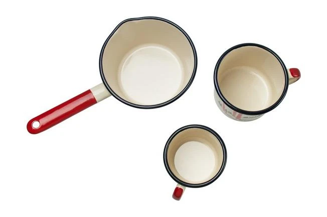 Knivesandtools Enamel Set E-SET-01, Mugs 8 Cm, 10 Cm & Saucepan 14 Cm, Enamel Crockery - Image 4