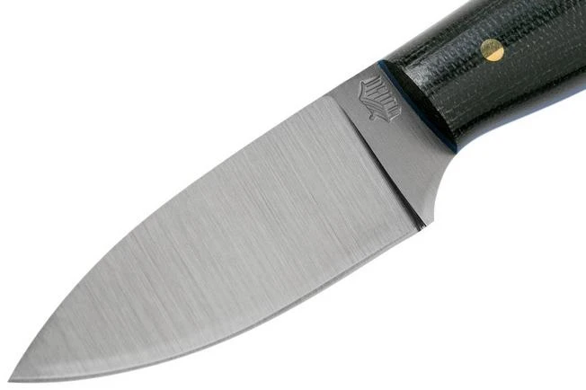 LT Wright Patriot, A2, Polished Black Micarta, Blue Liners, Leather Sheath, Outdoor Knife - Image 3