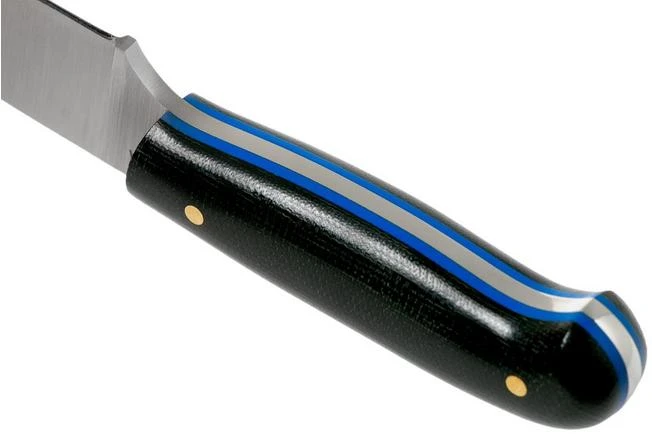 LT Wright Patriot, A2, Polished Black Micarta, Blue Liners, Leather Sheath, Outdoor Knife - Image 4