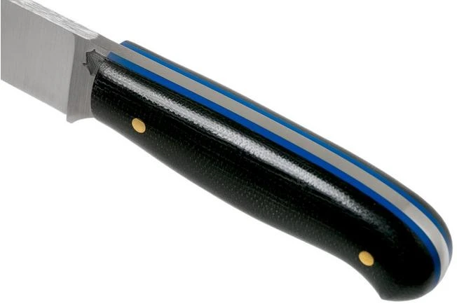 LT Wright Patriot, A2, Polished Black Micarta, Blue Liners, Leather Sheath, Outdoor Knife - Image 5