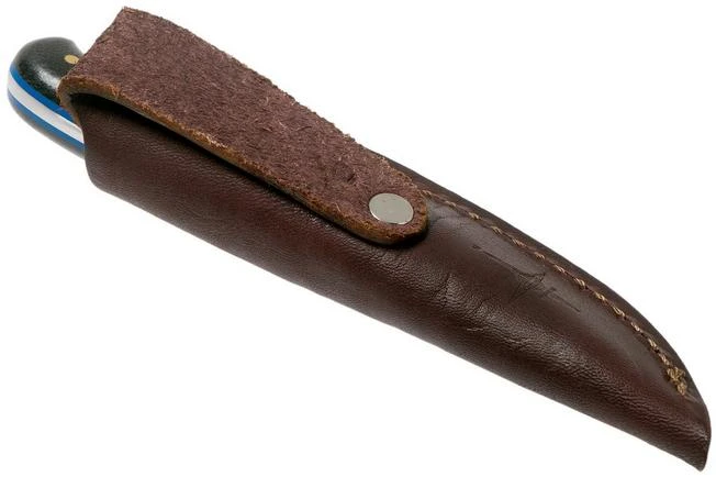 LT Wright Patriot, A2, Polished Black Micarta, Blue Liners, Leather Sheath, Outdoor Knife - Image 7