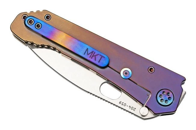 Medford 187 DP D2, Tumbled Drop Point, Bronze Violet Fade Lightning Handle, Flamed Hardware Pocket Knife - Image 4
