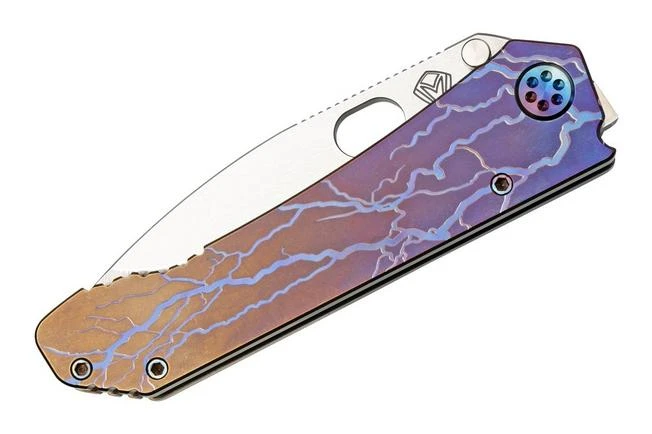 Medford 187 DP D2, Tumbled Drop Point, Bronze Violet Fade Lightning Handle, Flamed Hardware Pocket Knife - Image 5
