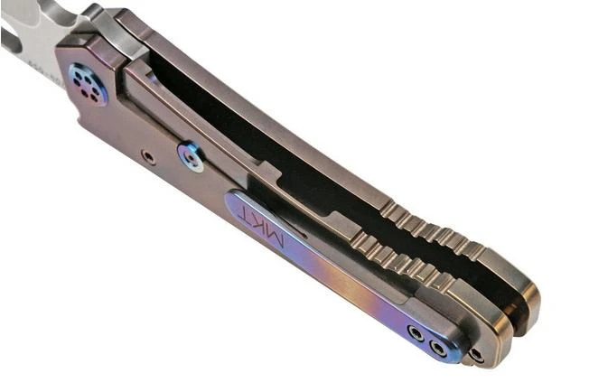 Medford 187 DP D2, Tumbled Drop Point, Bronze Violet Fade Lightning Handle, Flamed Hardware Pocket Knife - Image 6