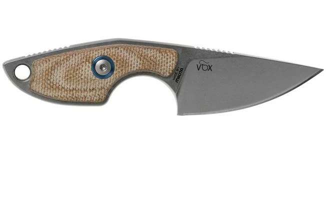 MKM Mikro 1 Drop, Stonewashed Natural Canvas Micarta Neck Knife, Jesper Voxnaes Design - Image 2