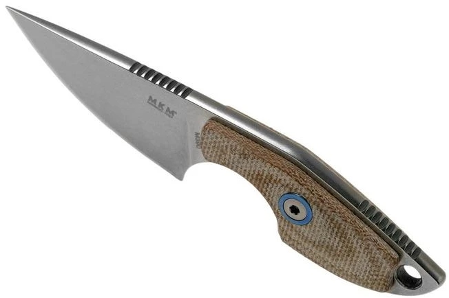 MKM Mikro 1 Drop, Stonewashed Natural Canvas Micarta Neck Knife, Jesper Voxnaes Design - Image 4