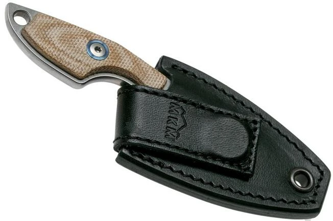 MKM Mikro 1 Drop, Stonewashed Natural Canvas Micarta Neck Knife, Jesper Voxnaes Design - Image 5