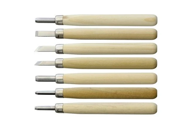 Yoshiharu L-7 Maruichi Japanese Wood Carving Knives, Set Of 7 With Baren